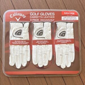 NWT Callaway Cabretta Leather Golf Gloves XL- White 3 Pack